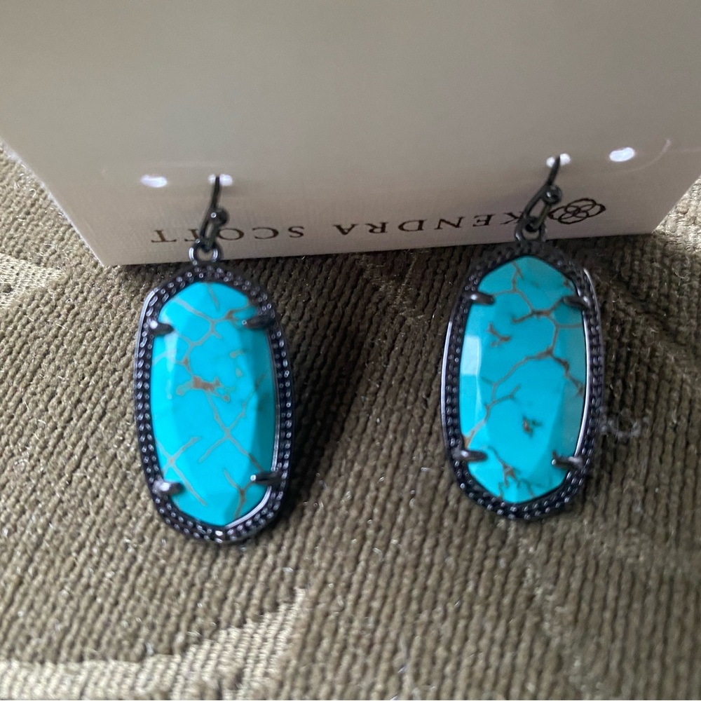Kendra Scott Gunmetal Dangle Earrings with Turquoise Stones